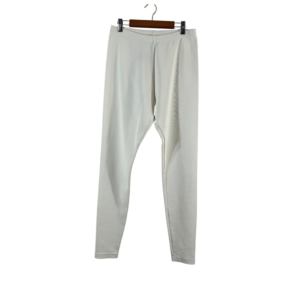 Lauren Ralph Lauren Womens Ribbed Knit Leggings Cream White High Rise Size L USA